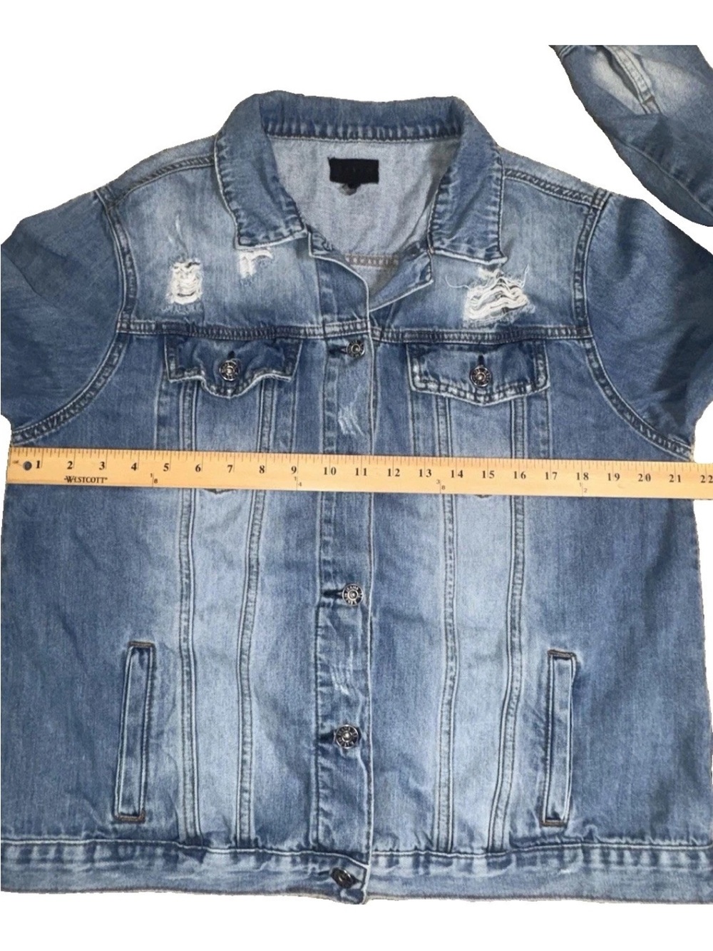 Risen Los Angeles Womens Denim Jacket Large Light Wash Distressed NWT Jean - Picture 10 of 12